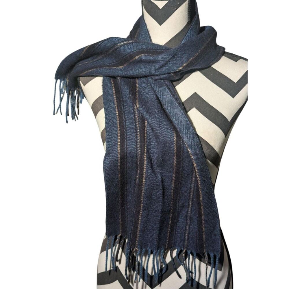 Christian Dior MONSIEUR Blue Striped Cashmaire Acrylic Scarf